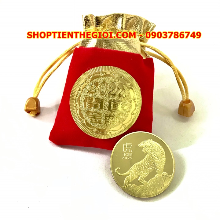 Xu Úc Hình Con Hổ Mạ Vàng tặng túi gấm 2022 - SP005412